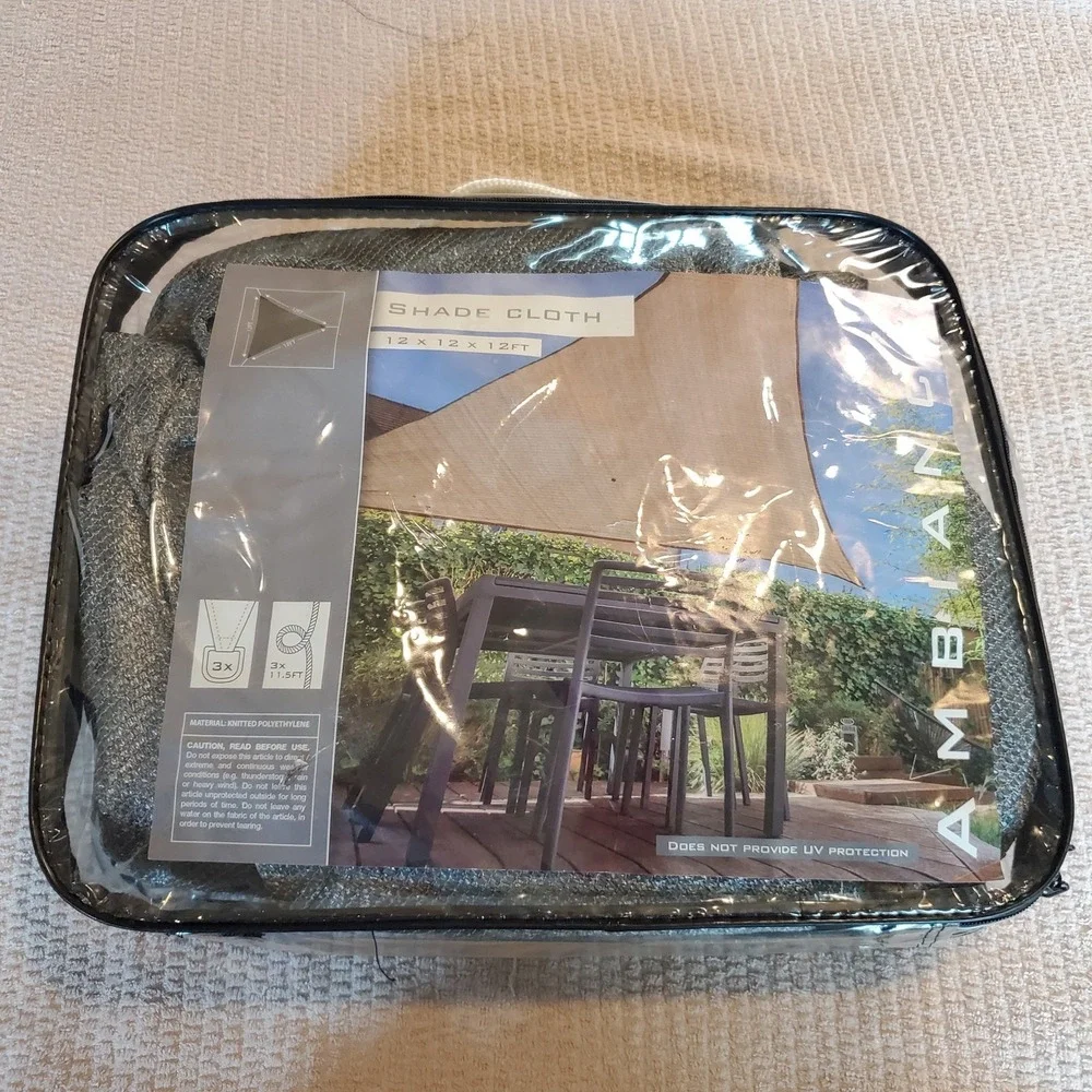 Ambiance Patio Cover Shade Cloth/ Net 12x12x12 Triangle Steel Gray Color New